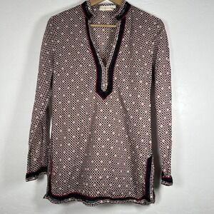 Tory Burch Womens Multicolor Cotton V-Neck Geometric Print Pullover Tunic Top 6